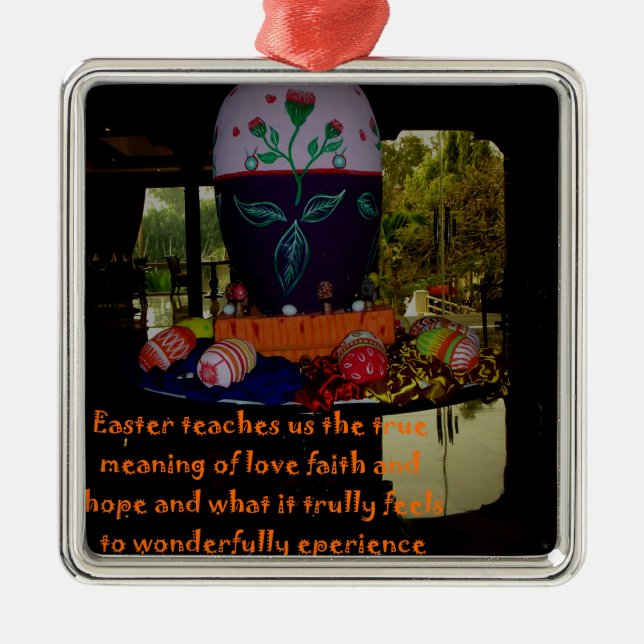 Happy Easter Love Faith and Hope Wishes Metal Ornament (Front)