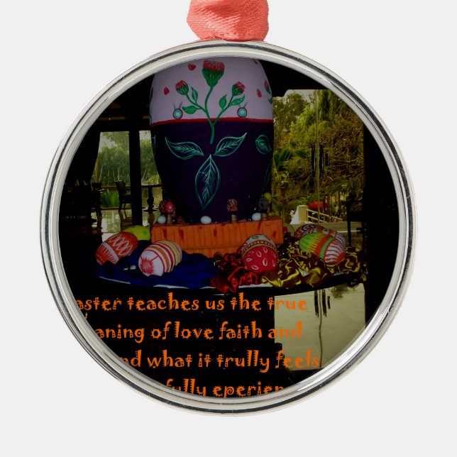Happy Easter Love Faith and Hope Wishes Metal Ornament (Front)