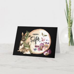 Happy Easter Macaroons Bunnies with Spring Fruit Holiday Card
