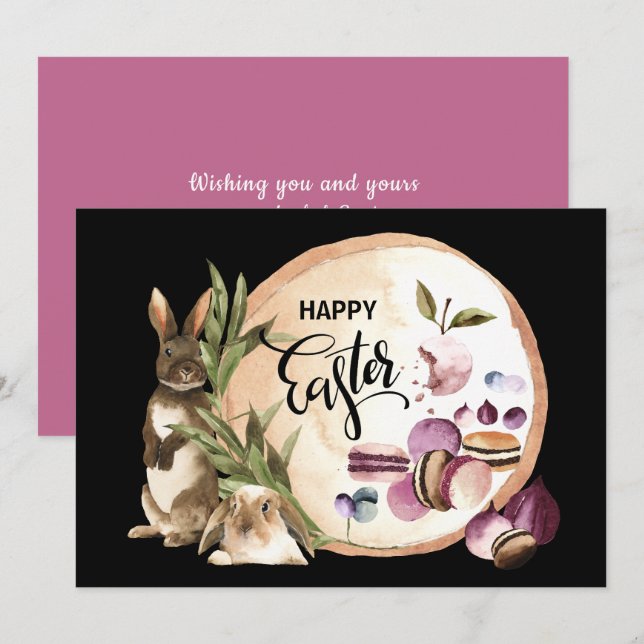 Happy Easter | Macaroons Bunnies with Spring Fruit Holiday Card (Front/Back)