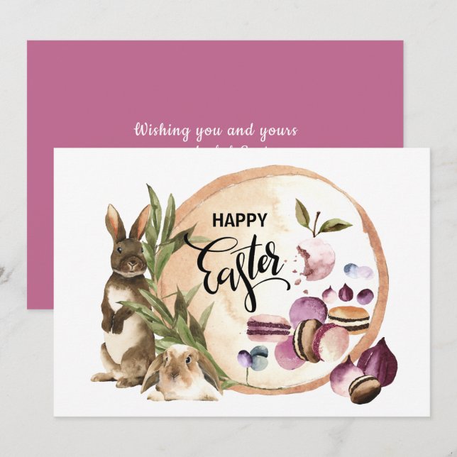 Happy Easter | Macaroons Bunnies with Spring Fruit Holiday Card (Front/Back)