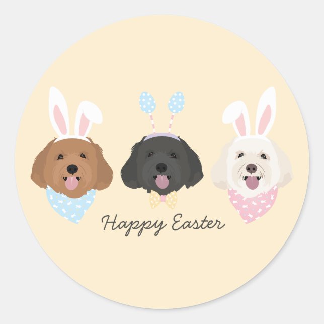 Happy Easter Maltipoo Dogs Classic Round Sticker (Front)