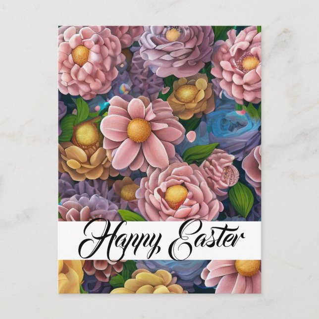 Happy Easter Mixed Flower Blooms Template Holiday (Front)