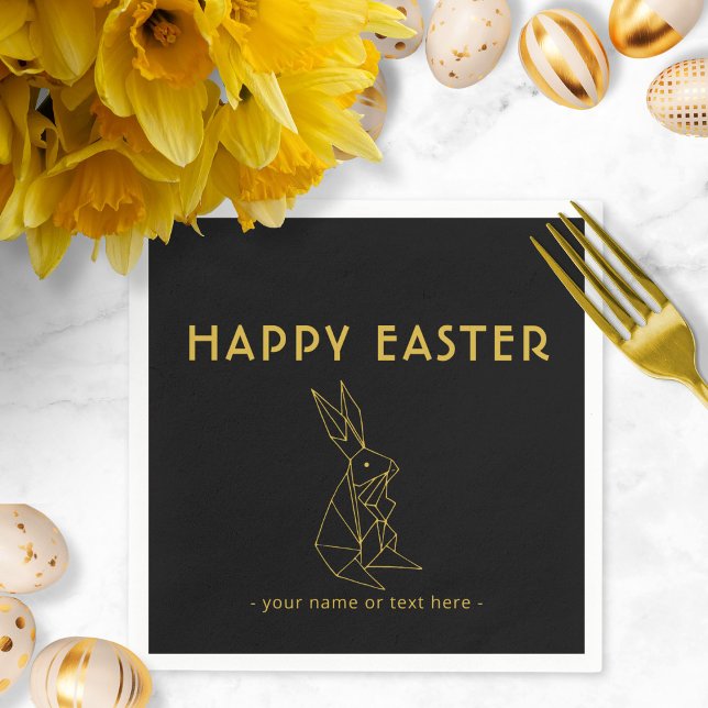Happy Easter Modern Black and Gold Paper Napkin (Creator Uploaded)