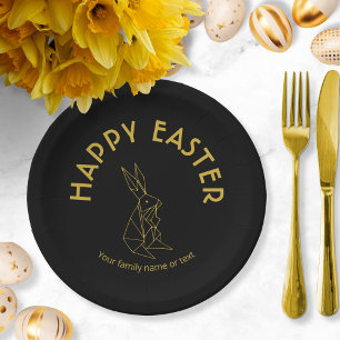 Happy Easter Modern Black and Gold Paper Plate