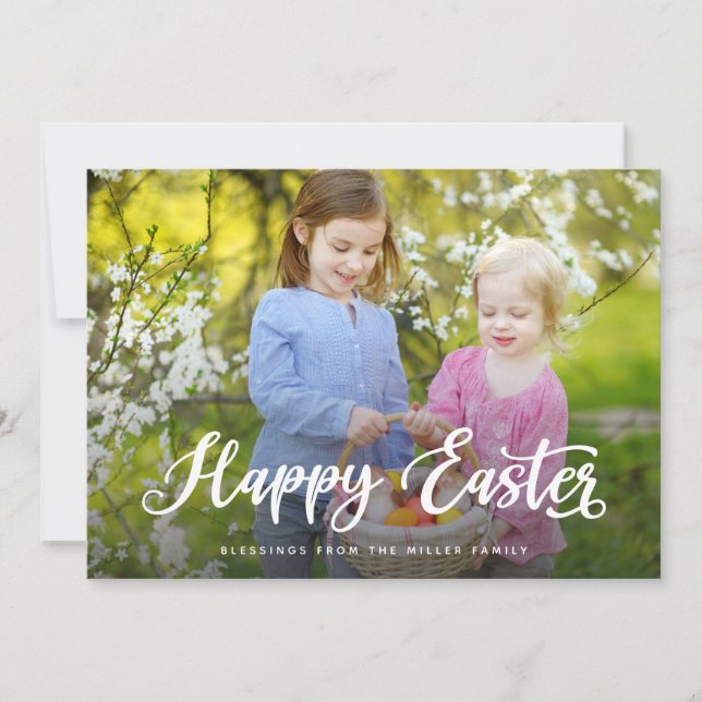 Happy Easter Modern Script Photo Holiday Card (Front)