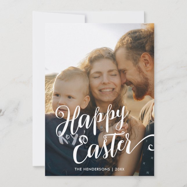 Happy Easter Modern Script Photo Holiday Card (Front)