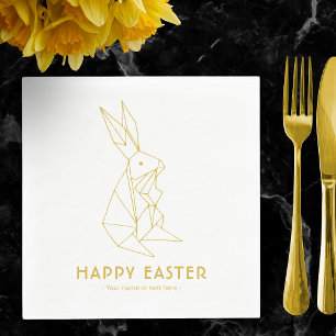 Happy Easter Modern White and Gold Napkin