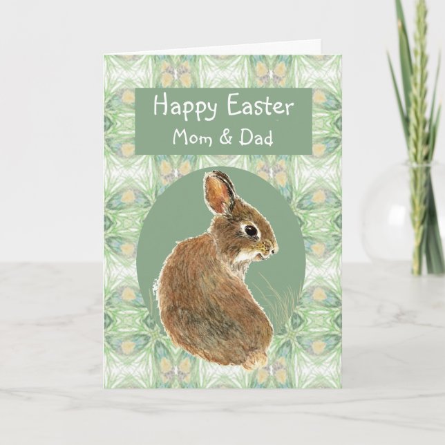 Happy Easter Mom Dad Fun Bunny Rabbit Holiday Card (Front)
