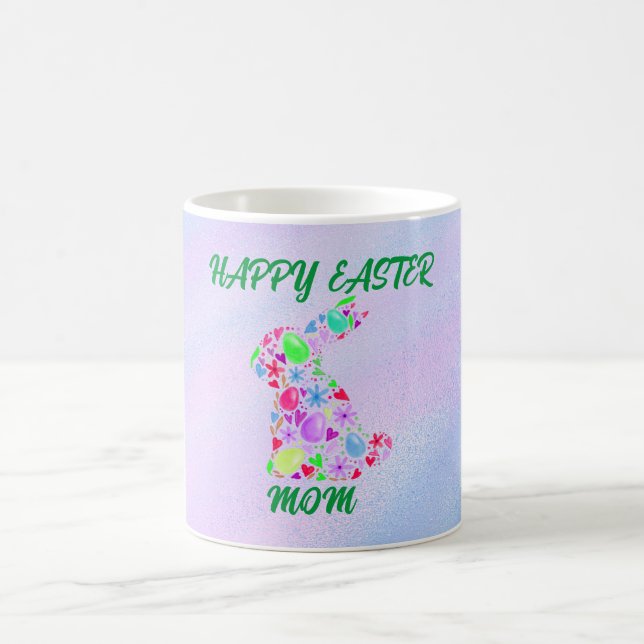 "HAPPY EASTER "MOM" MUG WITH FLOWERED RABBIT. (Center)