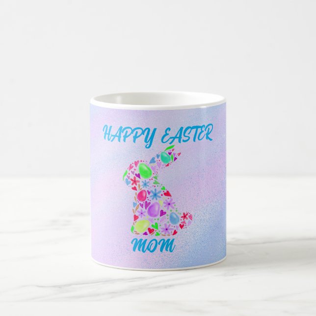 "HAPPY EASTER "MOM" MUG WITH FLOWERED RABBIT. (Center)