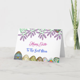 Happy Easter Mom Purple Lilac Floral Egg Custom  Holiday Card
