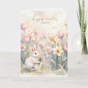 Happy Easter Mom White Bunny Folded Holiday Card
