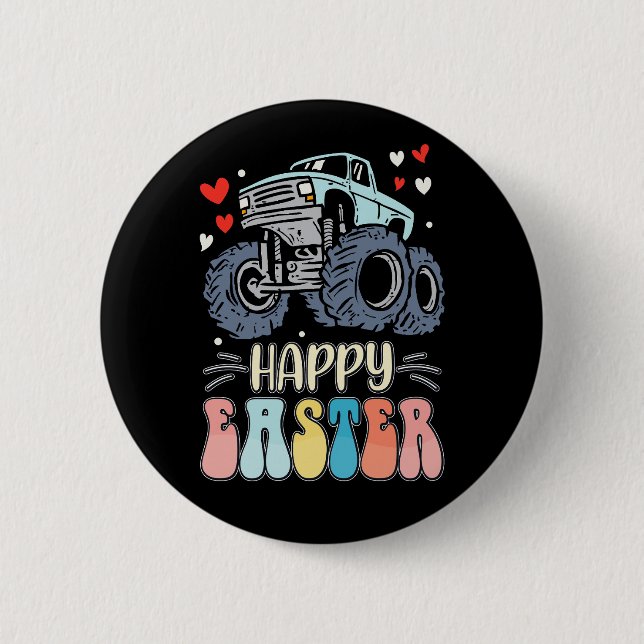 Happy Easter Monster Truck Bunny Rabbit Eggs 2 Inch Round Button (Front)