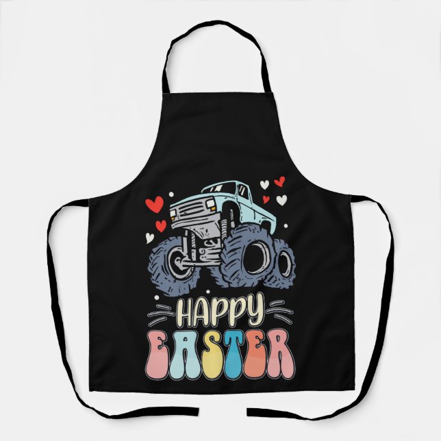 Happy Easter Monster Truck Bunny Rabbit Eggs Apron (Front)