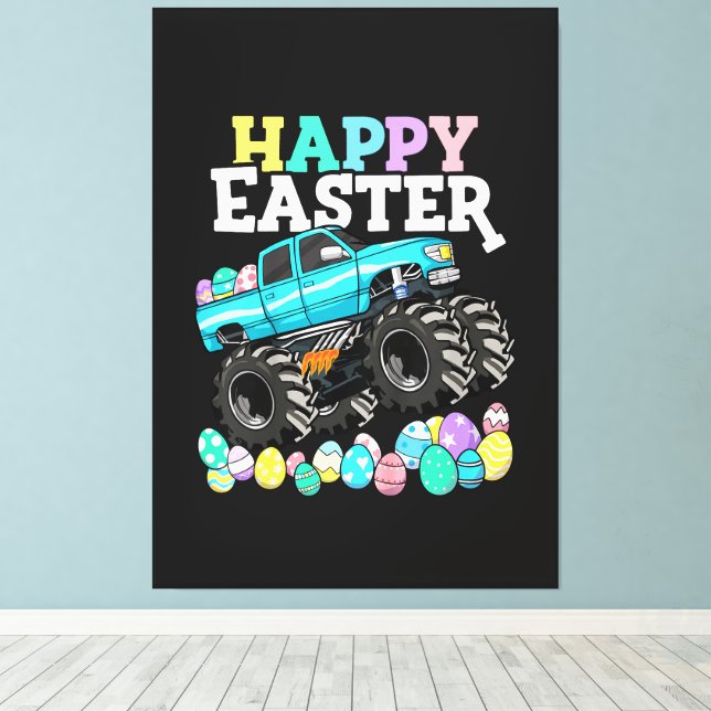 Happy Easter Monster Truck Easter Eggs Canvas Print (Insitu(Wood Floor))