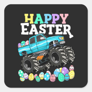 Happy Easter Monster Truck Easter Eggs Square Sticker