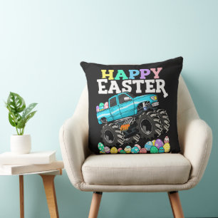 Happy Easter Monster Truck Easter Eggs Throw Pillow