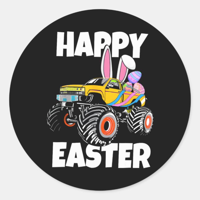 Happy Easter Monster Truck Easter Eggs Toddler Kid Classic Round Sticker (Front)