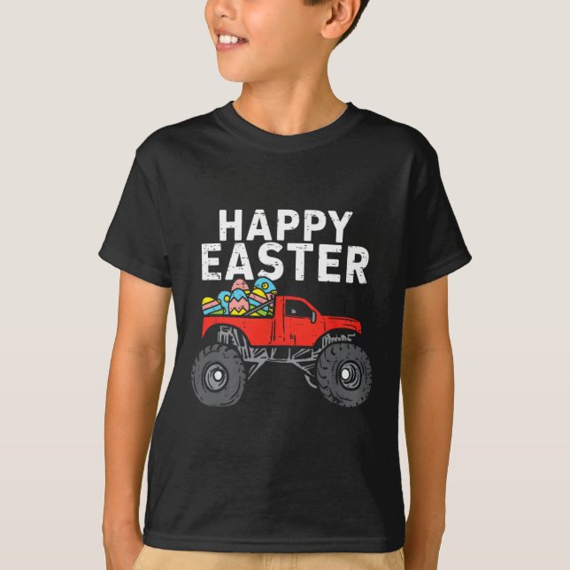 Happy Easter Monster Truck Easter Eggs Toddler Kid T-Shirt (Front)
