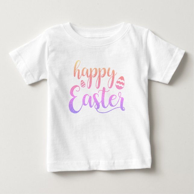 Happy Easter Multi-coloured Easter Egg Typography Baby T-Shirt (Front)