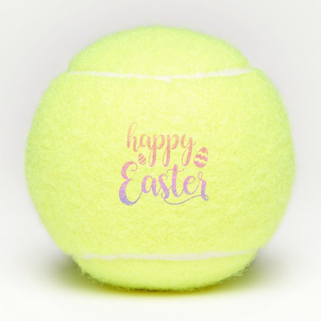 Happy Easter Multi-coloured Easter Egg Typography Tennis Balls (Front)