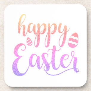 Happy Easter Multicolored Easter Egg Typography Coaster