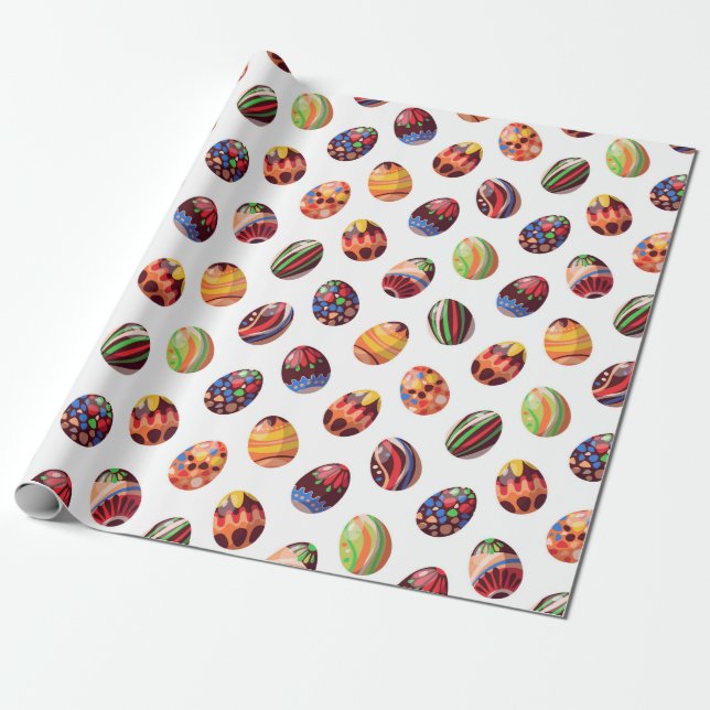 Happy Easter Multicolored Eggs Wrapping Paper (Unrolled)