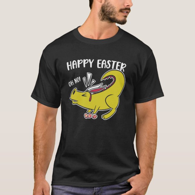 Happy Easter Oh No Holiday Dinosaur Trex Bunny Ear T-Shirt (Front)