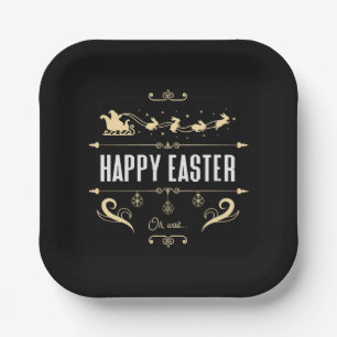 Happy Easter. Oh, Wait... - Santa and Bunny Sleigh Paper Plate