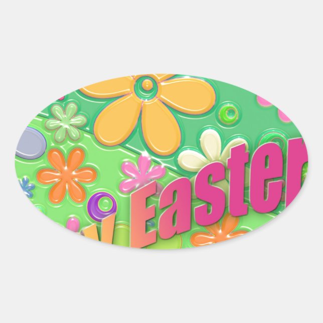 happy easter oval sticker (Front)