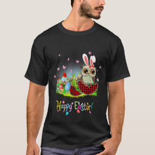 Happy Easter Owl Bunny Ear Red Plaid Easter Egg T-Shirt