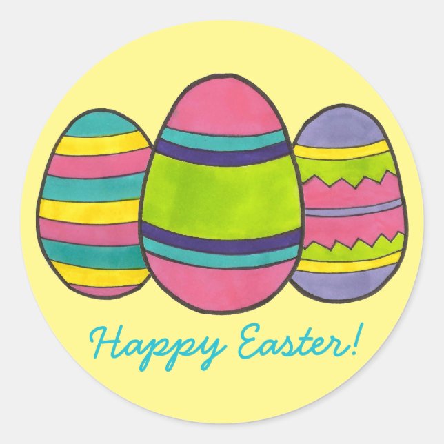 Happy Easter Painted Colourful Egg Hunt Eggs Classic Round Sticker (Front)