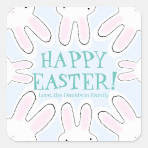 Happy Easter pale blue custom text cute bunnies Square Sticker