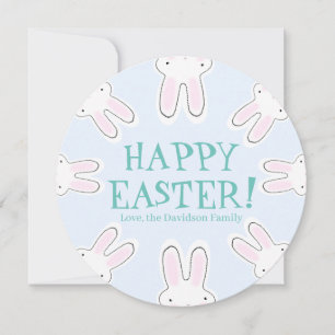 Happy Easter pale blue cute funny bunnies custom Holiday Card