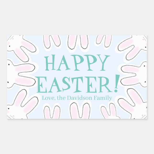 Happy Easter pale blue cute funny bunnies custom Sticker (Front)