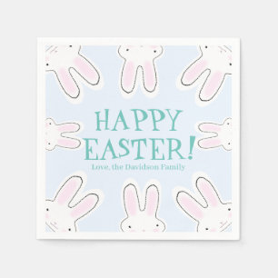 Happy Easter pale blue cute peaking bunnies funny Napkin