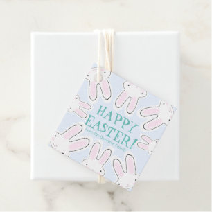Happy Easter pale blue cute peeking bunnies funny Favour Tags