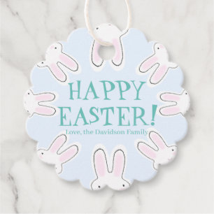 Happy Easter pale blue cute peeking bunnies funny Favour Tags