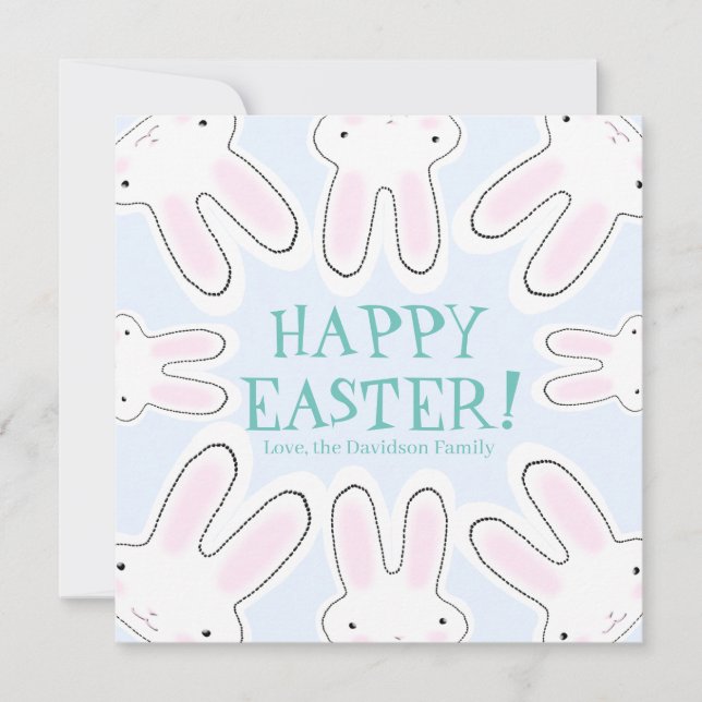 Happy Easter pale blue cute peeking bunnies funny  Holiday Card (Front)