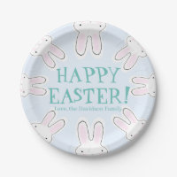 Happy Easter pale blue cute peeking bunnies funny