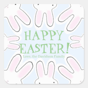 Happy Easter pale blue green custom cute bunnies Square Sticker