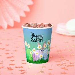 Happy Easter Paper Cup Peeking Bunny Colourful