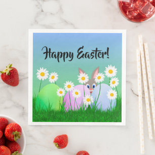 Happy Easter Paper Napkin Bunny Eggs Cute Colourfu