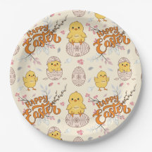 Happy Easter Paper Plate – Cute Chicks & Eggs