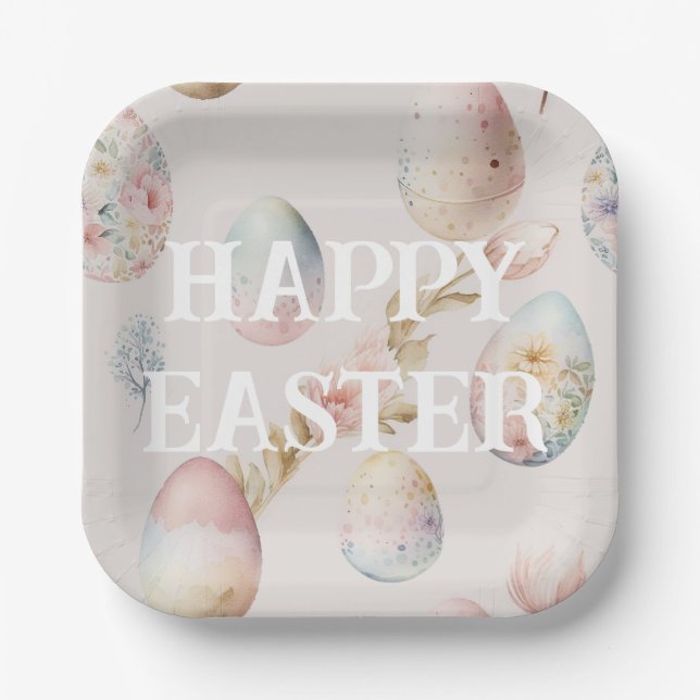 Happy Easter paper plate in soft pink colours (Front)