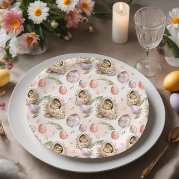 Happy Easter Party Bunny Celebration Pink Paper Plate