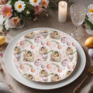 Happy Easter Party Bunny Celebration Pink Paper Plate