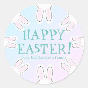 Happy Easter pastel custom cute bunnies funny Classic Round Sticker