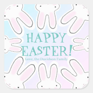 Happy Easter pastel custom text cute bunnies Square Sticker